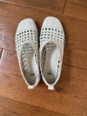 Zara Cream Woven Ballet Flats